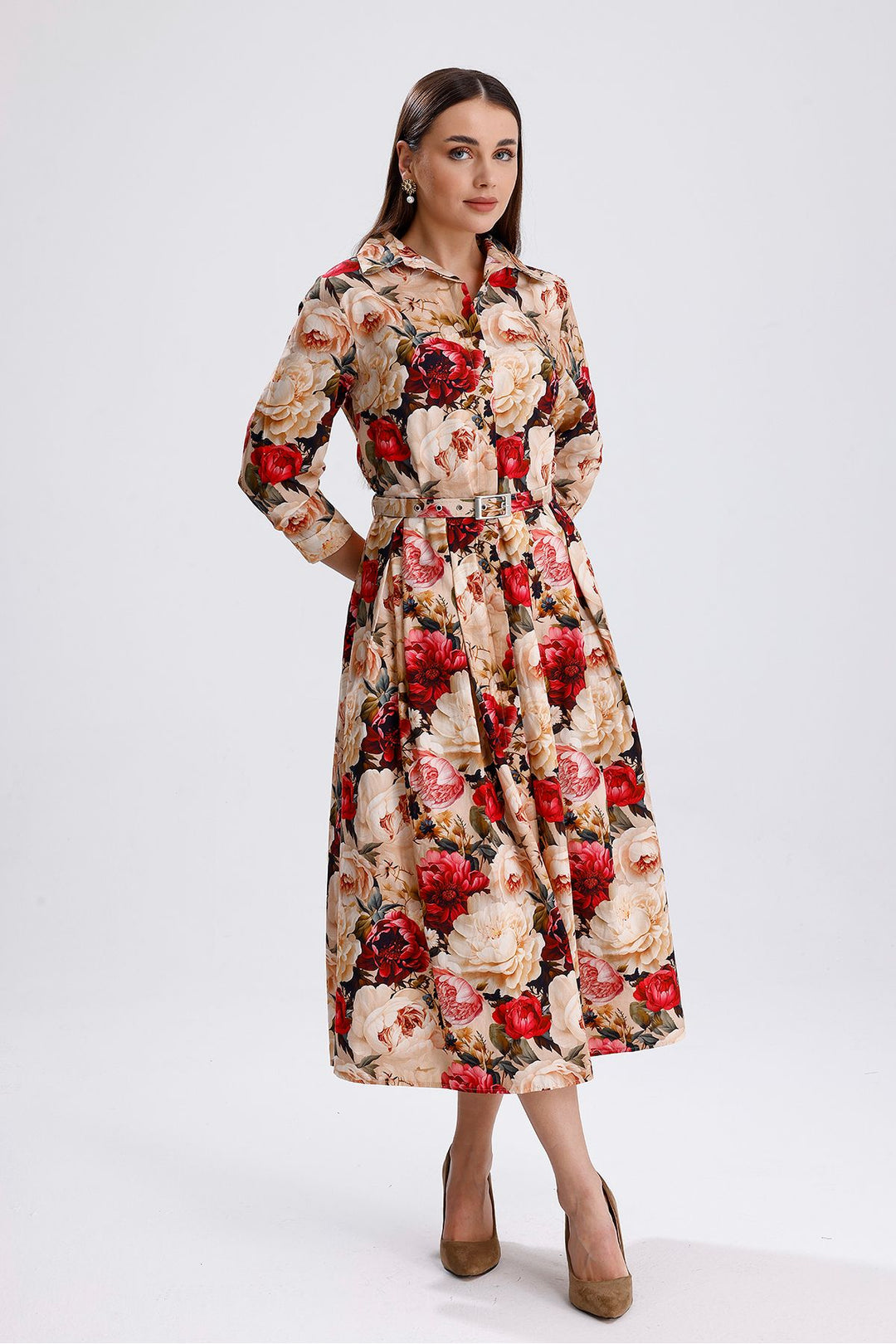 SNS Sense Big Rose Front Buttoned Big Rose Long Dress - Faenza