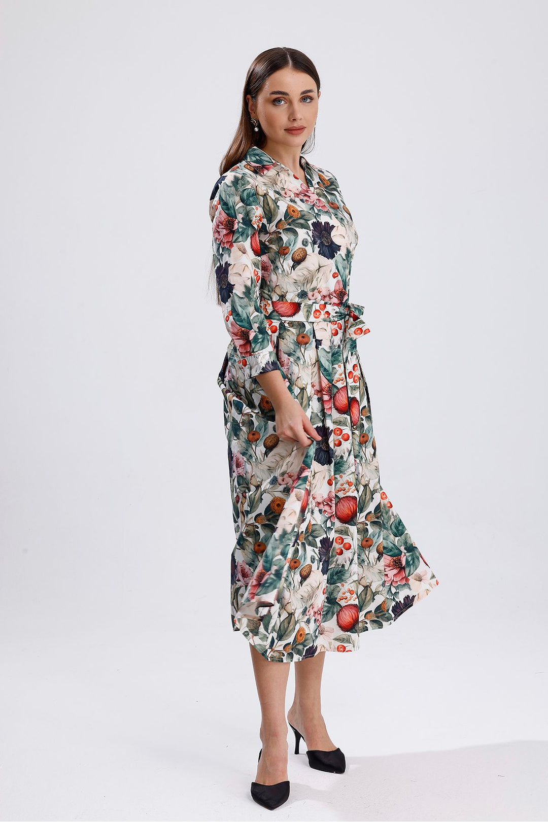SNS Mixed Flower Patterned Buttoned Front Mixed Flower Printed Long Dress - Victorville