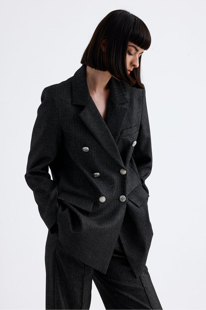 SNS Sense Anthracite Lined Double-Breasted Seasonal Women's Jacket - Hardenberg