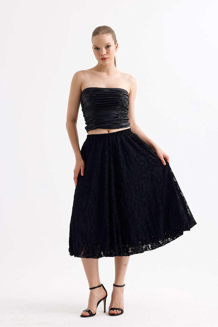 SNS Black Lined Flexible Waist Lace Balloon Skirt - Richmond