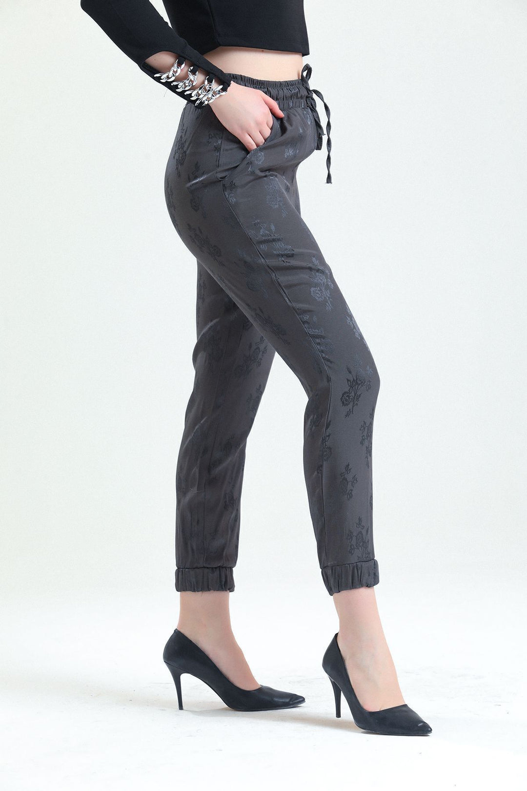 SNS Sense HAKİ FLOWERED High Waist and Elastic Cuffed Lace-Up Pants - North Las Vegas