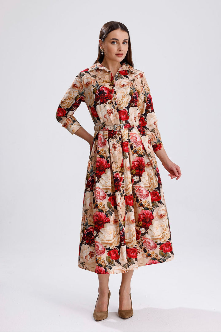 SNS Sense Big Rose Front Buttoned Big Rose Long Dress - Faenza