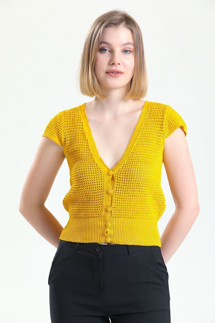 SNS Sense Gold V-Neck Buttoned Vest with Openwork - Campbell