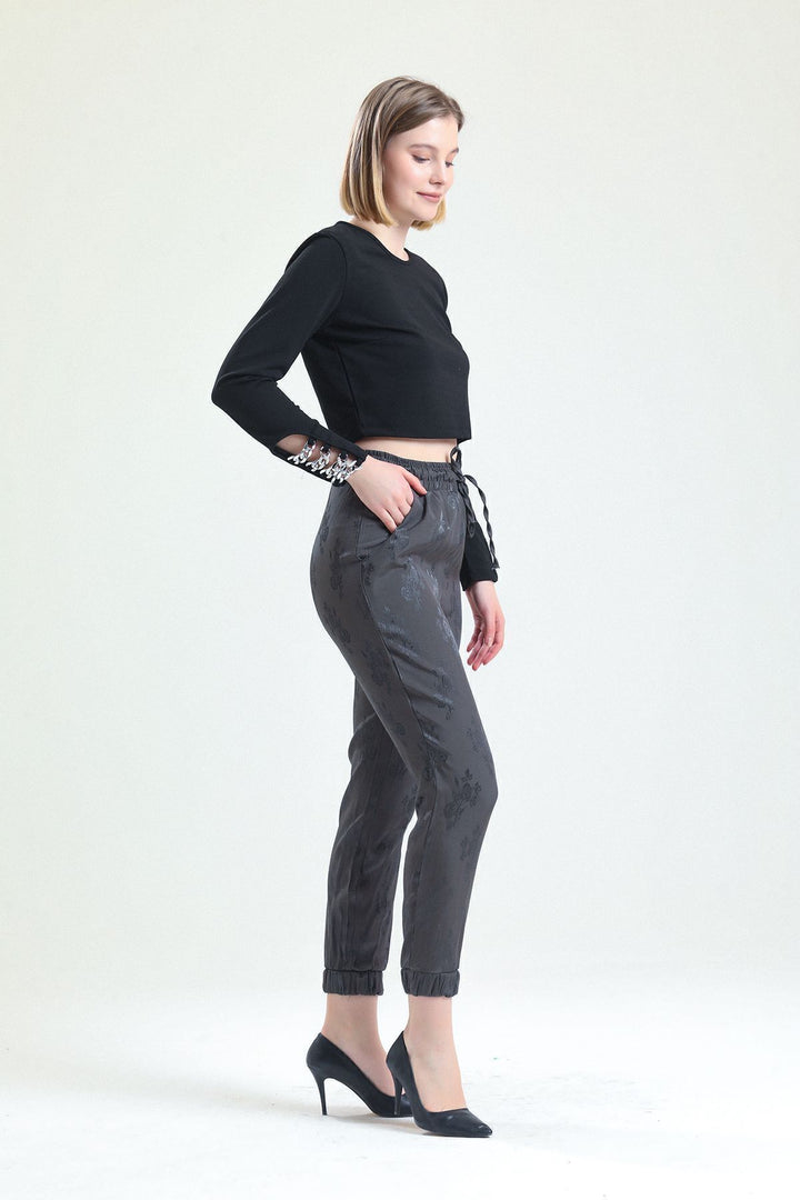 SNS Sense HAKİ FLOWERED High Waist and Elastic Cuffed Lace-Up Pants - North Las Vegas