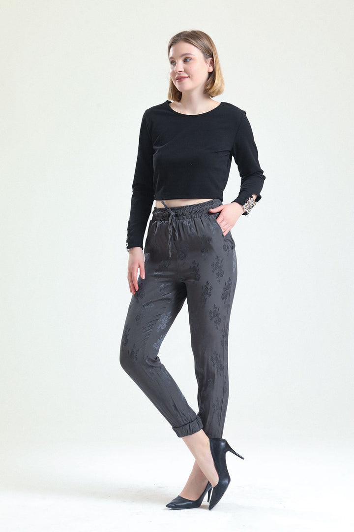 SNS Sense HAKİ FLOWERED High Waist and Elastic Cuffed Lace-Up Pants - North Las Vegas