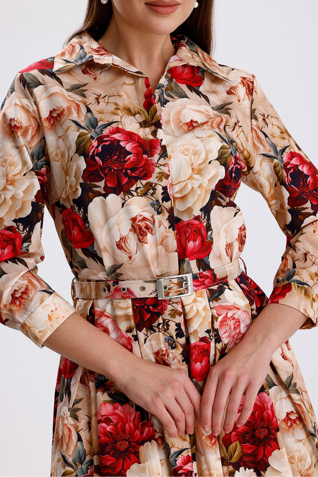 SNS Sense Big Rose Front Buttoned Big Rose Long Dress - Faenza