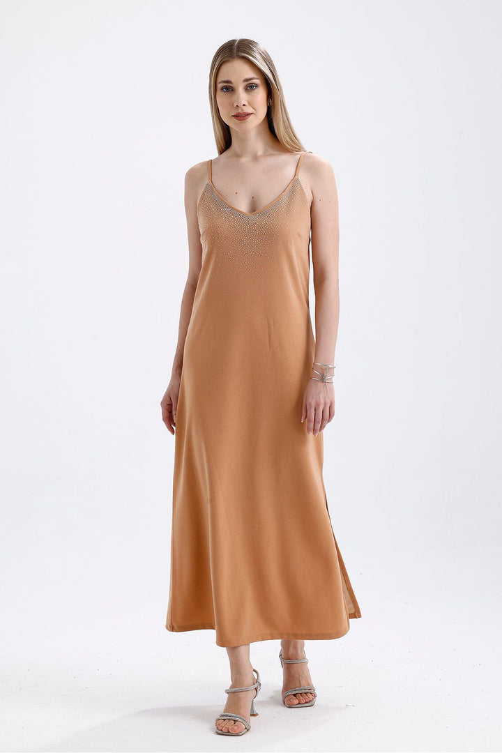 SNS Sense Beige Stone Detailed Long Strappy Dress - Lynwood