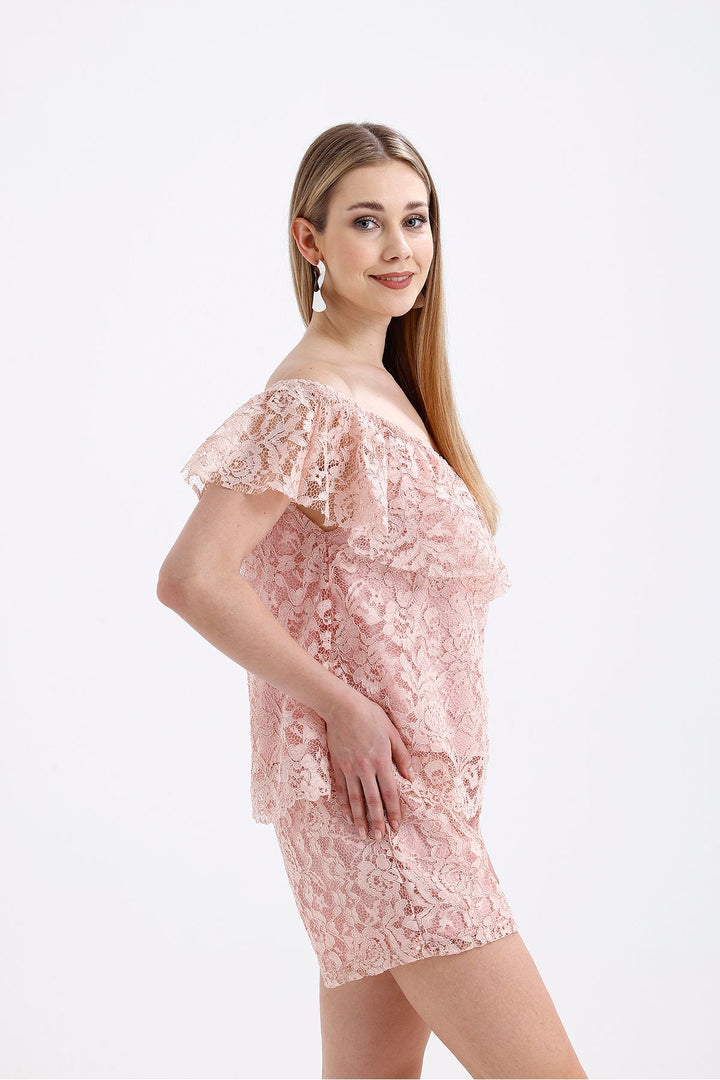 SNS Sense Powdered Lace Shorts and Blouse Set - Iormughanlo