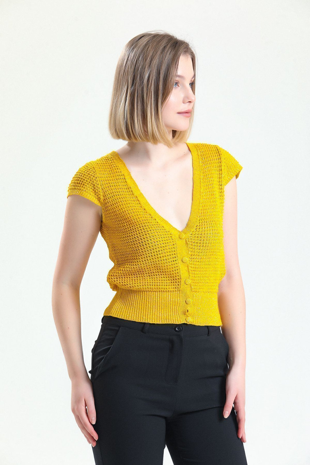 SNS Sense Gold V-Neck Buttoned Vest with Openwork - Campbell