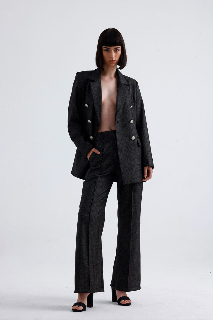 SNS Sense Anthracite Pocket Detailed Melange Women's Pants - Yonkers