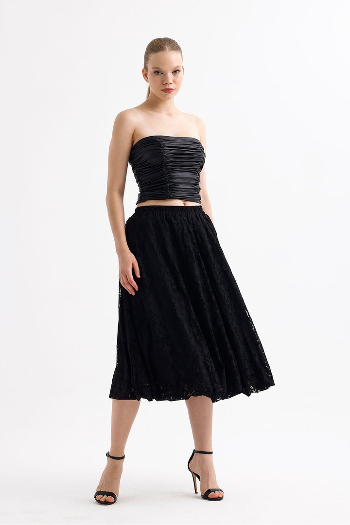 SNS Black Lined Flexible Waist Lace Balloon Skirt - Richmond