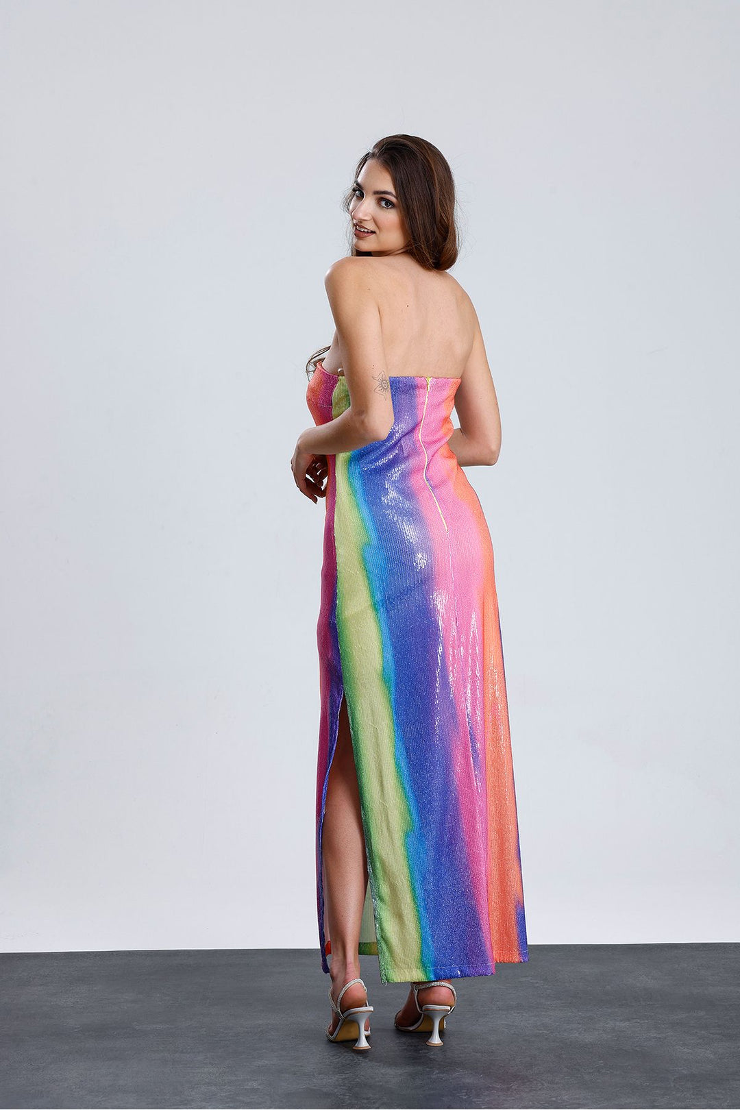 SNS Sense Rainbow Lined Strapless Evening Sequin Dress - Newport