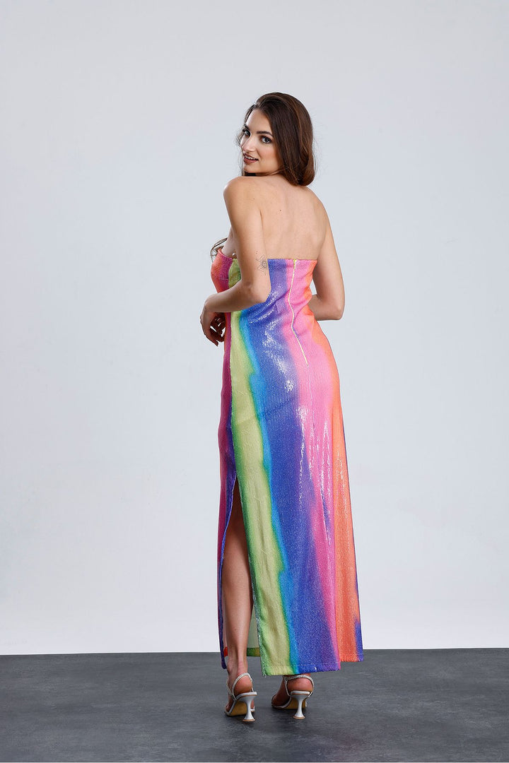 SNS Sense Rainbow Lined Strapless Evening Sequin Dress - Newport