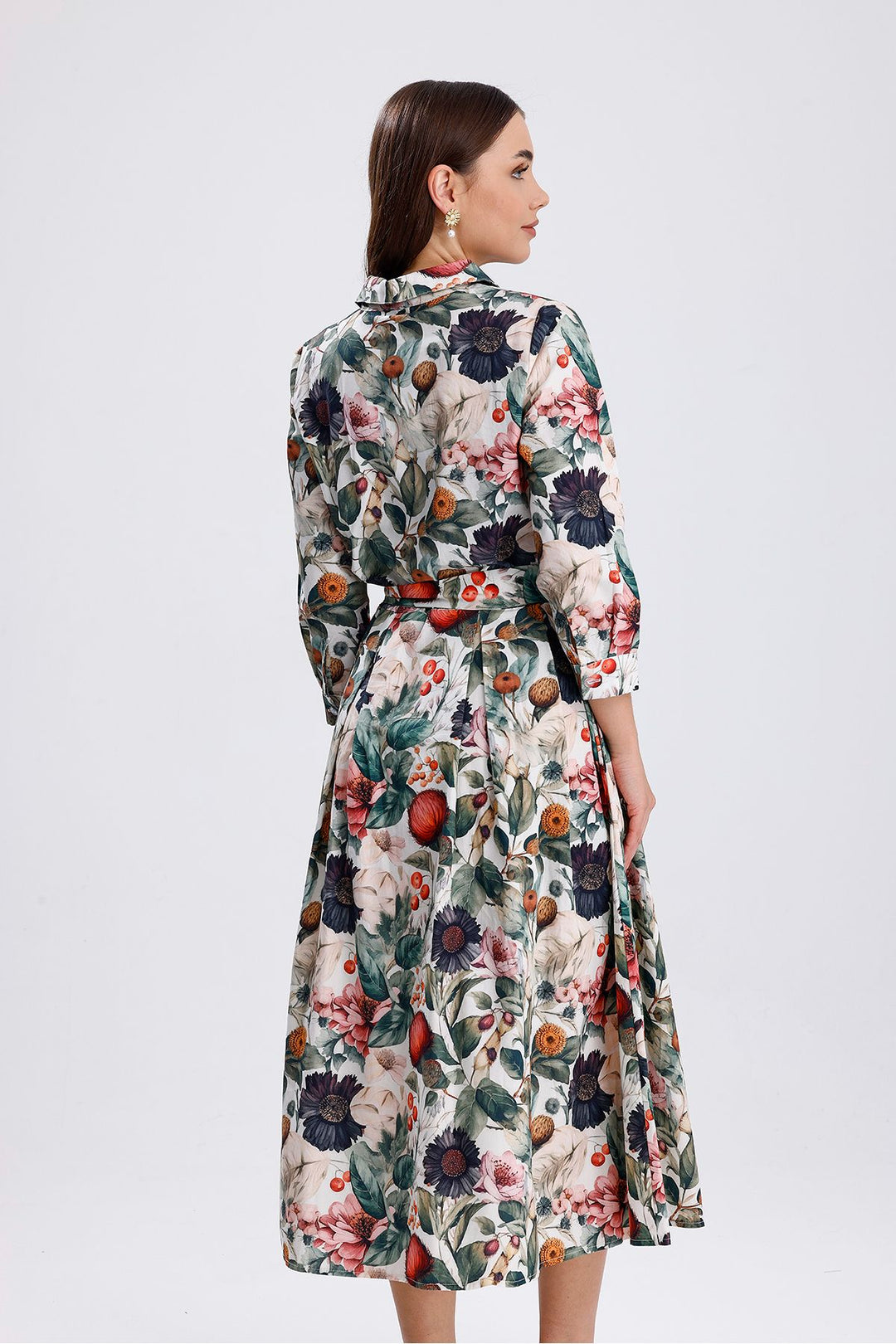 SNS Mixed Flower Patterned Buttoned Front Mixed Flower Printed Long Dress - Victorville