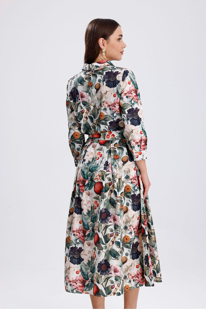 SNS Mixed Flower Patterned Buttoned Front Mixed Flower Printed Long Dress - Victorville