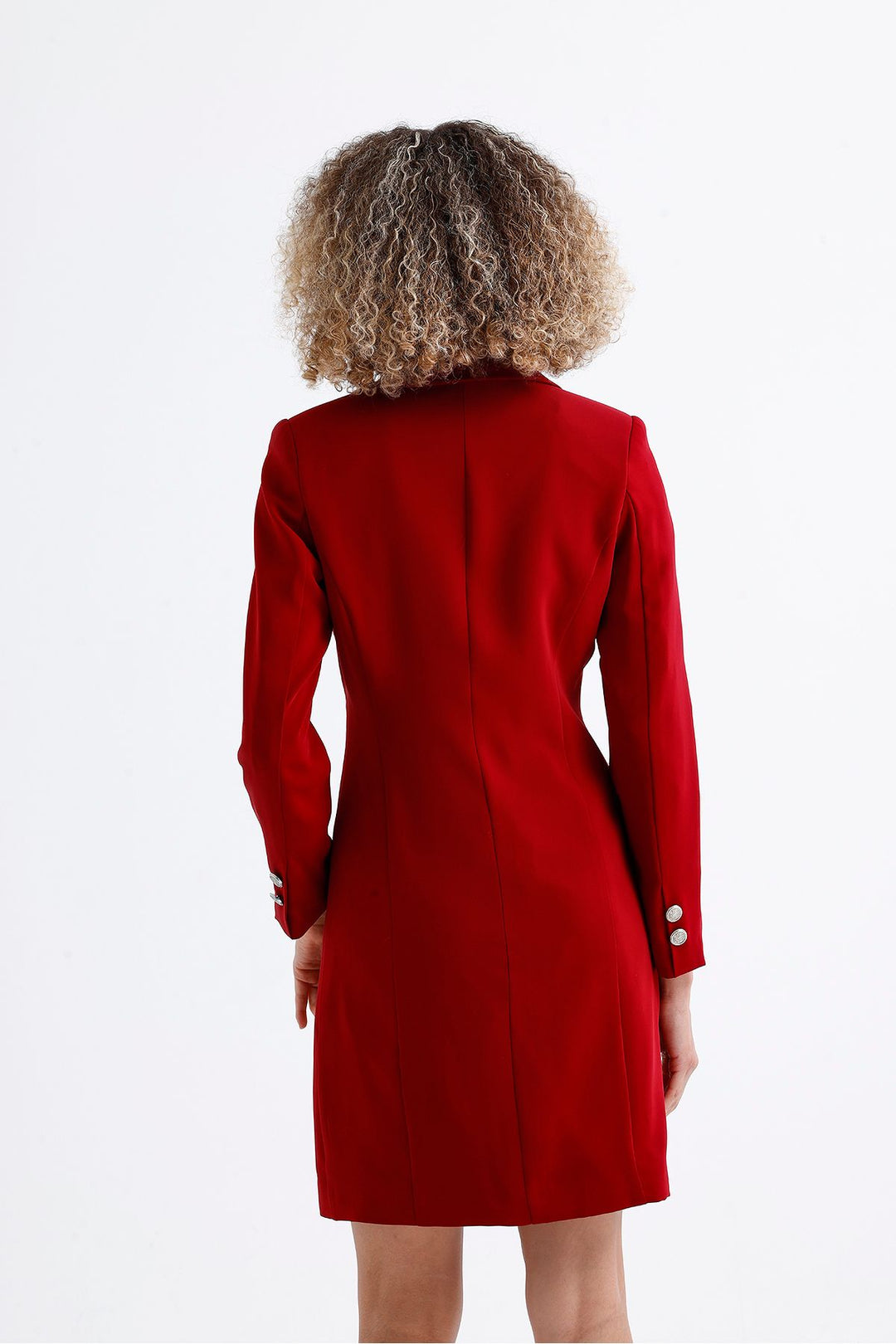 SNS Burgundy Lined Front And Sleeves Metal Buttoned Adriana Jacket Dress - Monrovia