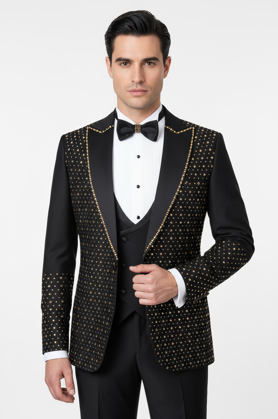 Rili25 - Black Gold Studded Men’s Tuxedo Set – Florence