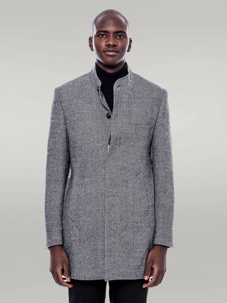 WSS Mandarin Collar Grey Short Coat  - Asti