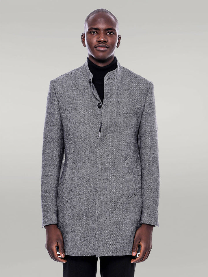WSS Mandarin Collar Grey Short Coat  - Asti