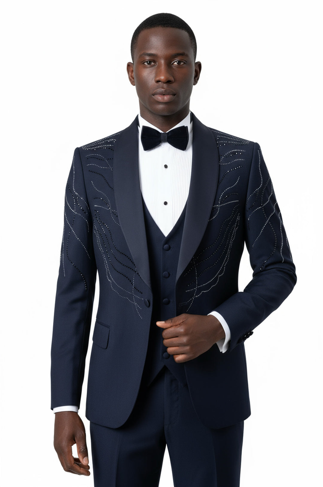 Rili25 - Navy Sparkle Embellished Men’s 3-Piece Tuxedo – Milan