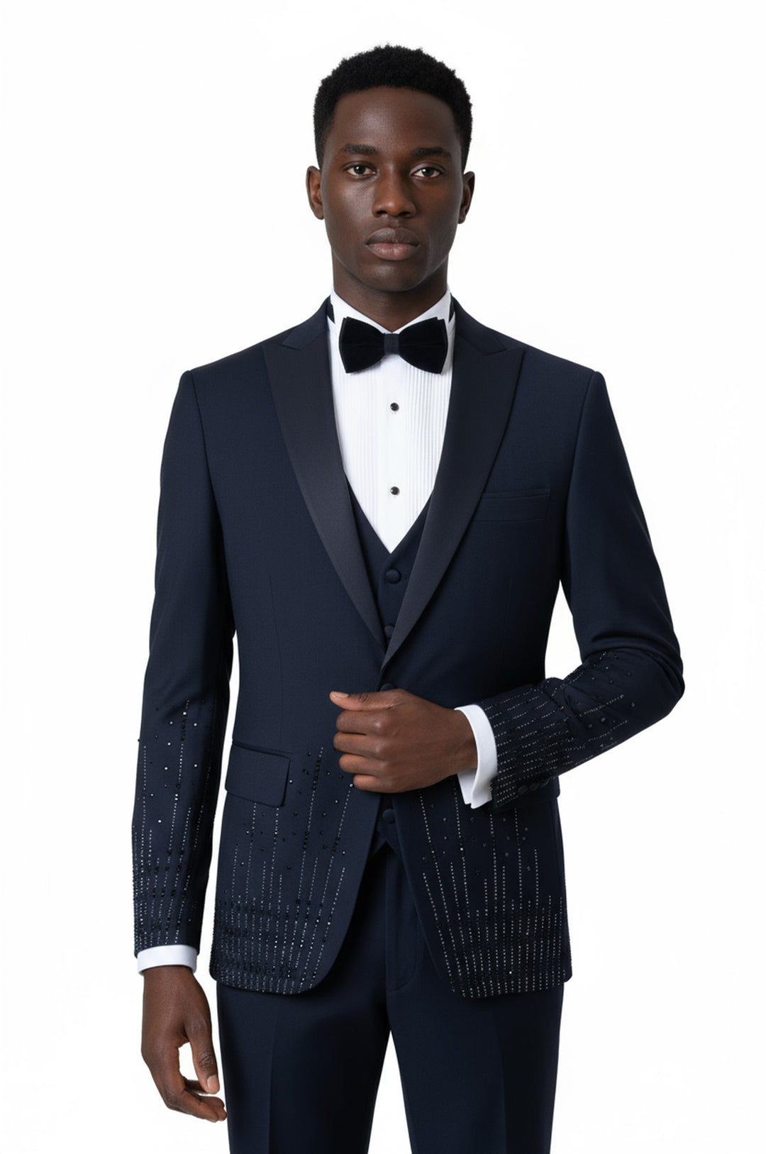 Rili25 - Navy Crystal Detailed Men’s 3-Piece Tuxedo – Milan