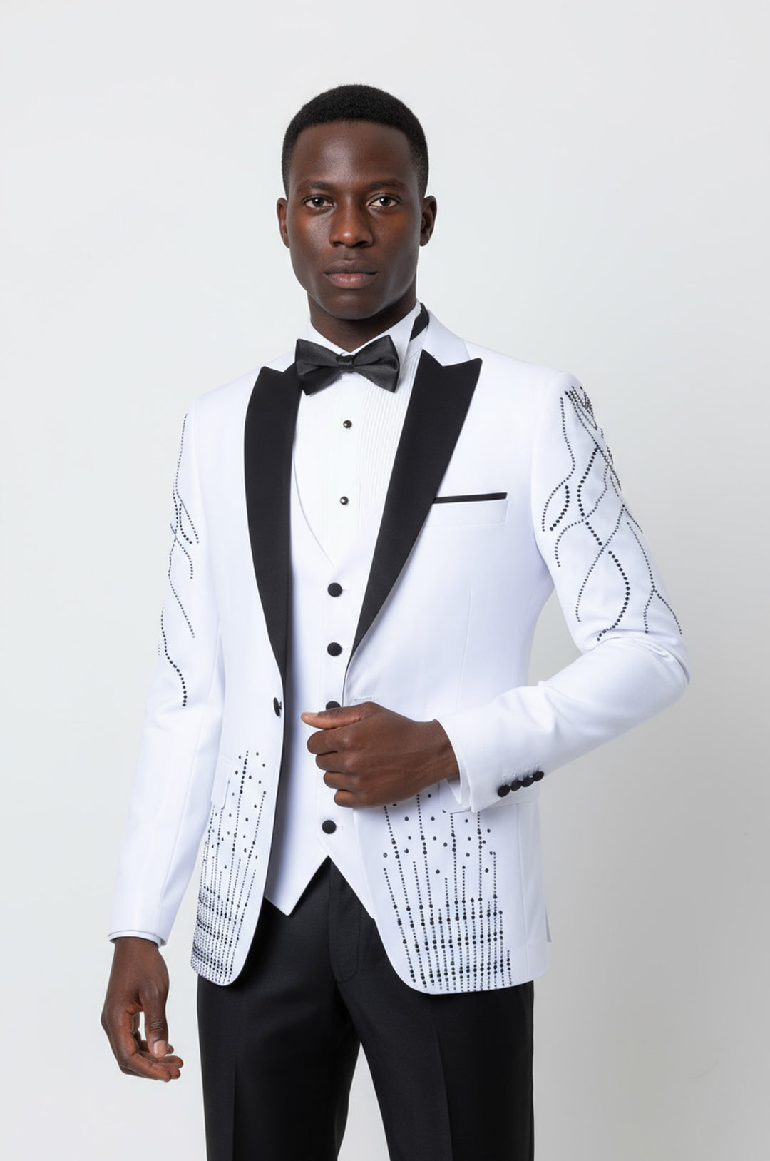 Rili25 - White Rhinestone Detailed Men’s 3-Piece Tuxedo – Monaco