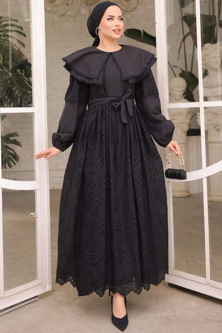 BNG Women Neck Detailed Lace Dress Black - Clermont