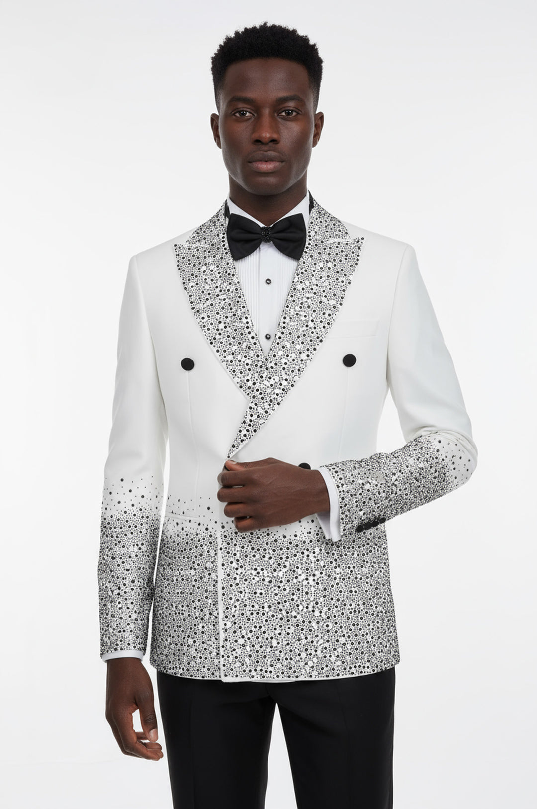 Rili25 - White Black Men’s Double-Breasted Crystal Detailed Suit – Cannes