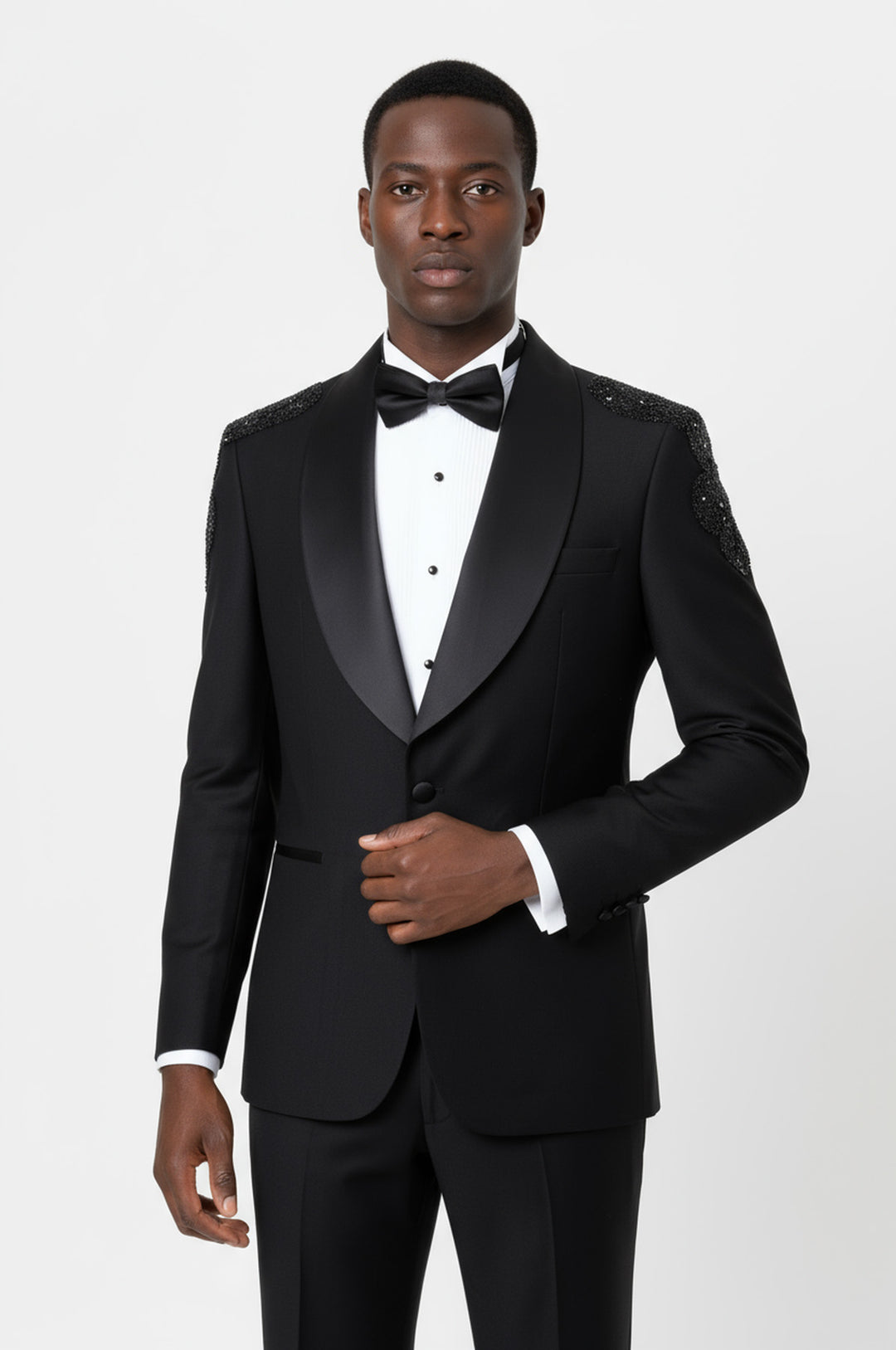 Rili25 - Black Beaded Shoulder Men’s Tuxedo Set – Valencia