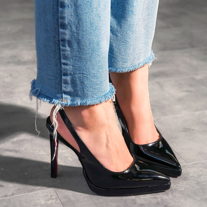 DSM Tilda Black Patent Leather Low Platform Heeled Women's Shoe - Ciudad de Atlixco