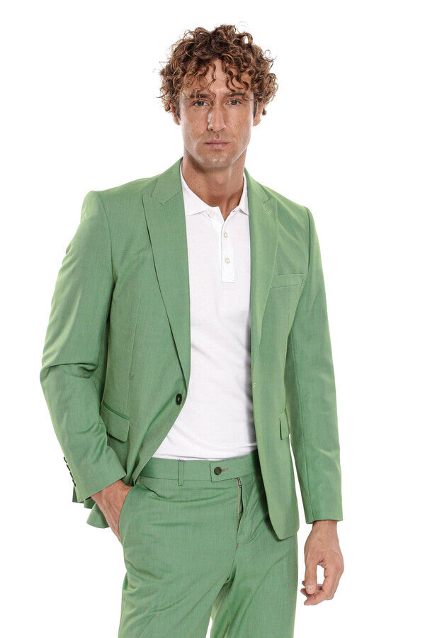 WSS 2 Piece Patterned Slim Fit Green Men Suit  - Cuautitlán