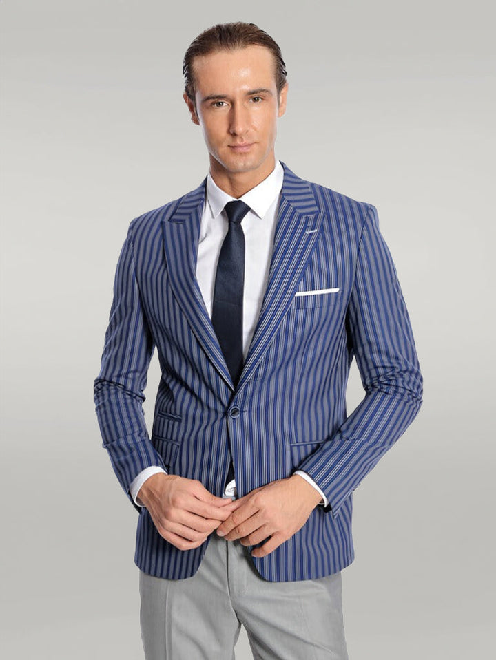 WSS Striped Blue Slim-Fit Blazer  - Singen