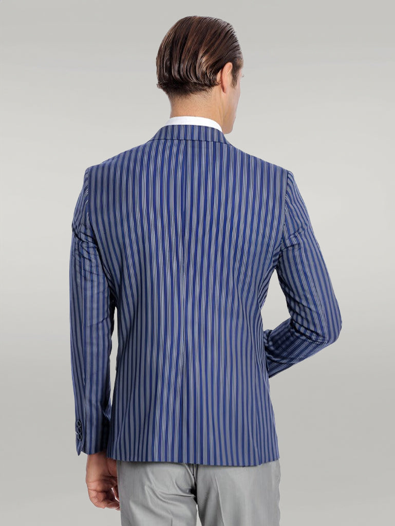 WSS Striped Blue Slim-Fit Blazer  - Singen