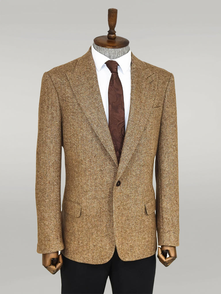 سترة WSS للرجال من الصوف بنمط Houndstooth باللون البني الفاتح - سينجين