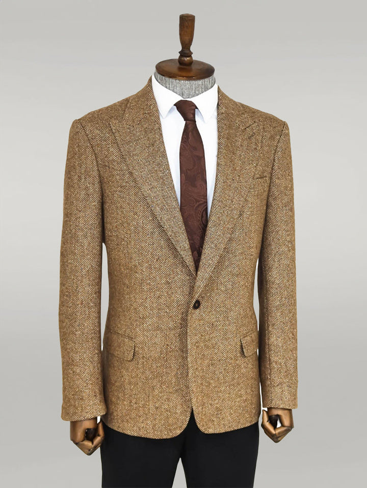 سترة WSS للرجال من الصوف بنمط Houndstooth باللون البني الفاتح - سينجين