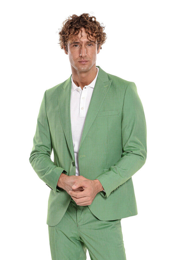 WSS 2 Piece Patterned Slim Fit Green Men Suit  - Cuautitlán