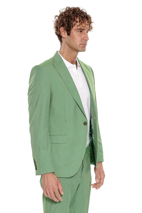 WSS 2 Piece Patterned Slim Fit Green Men Suit  - Cuautitlán