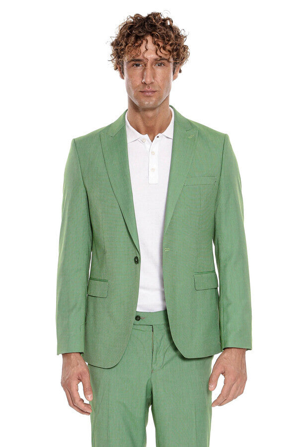 WSS 2 Piece Patterned Slim Fit Green Men Suit  - Cuautitlán