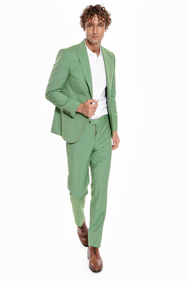WSS 2 Piece Patterned Slim Fit Green Men Suit  - Cuautitlán