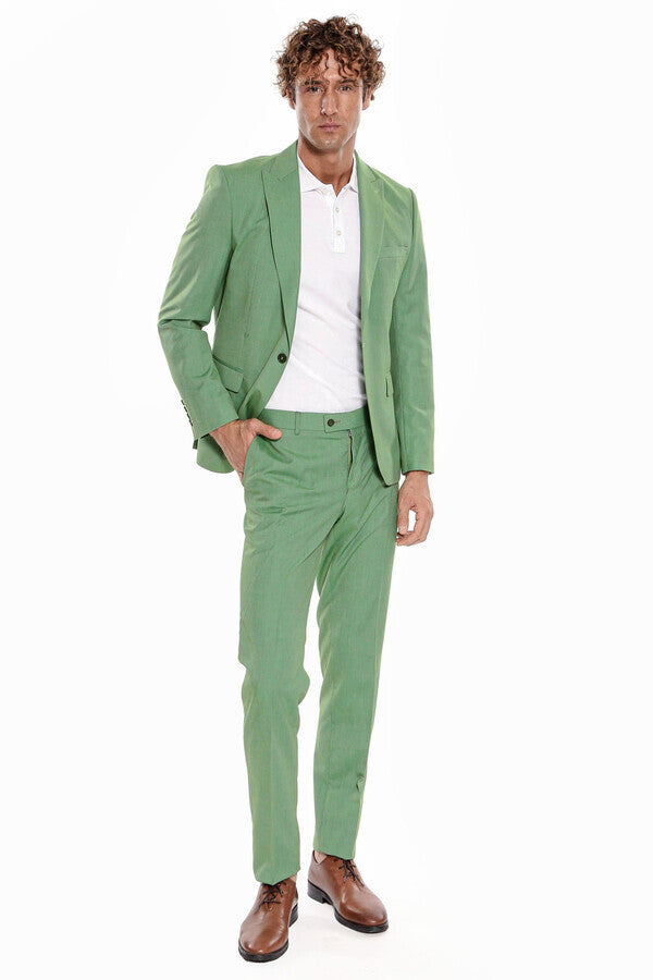 WSS 2 Piece Patterned Slim Fit Green Men Suit  - Cuautitlán