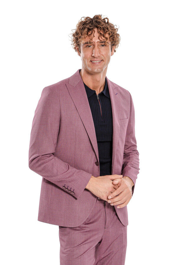 WSS 2 Piece Patterned Slim Fit Purple Men Suit  - Smethwick