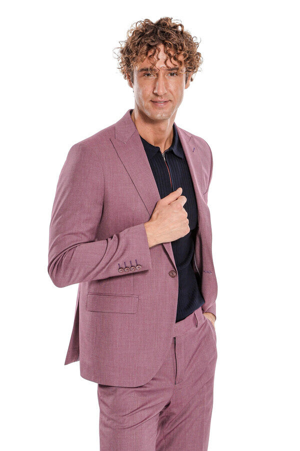 WSS 2 Piece Patterned Slim Fit Purple Men Suit  - Smethwick