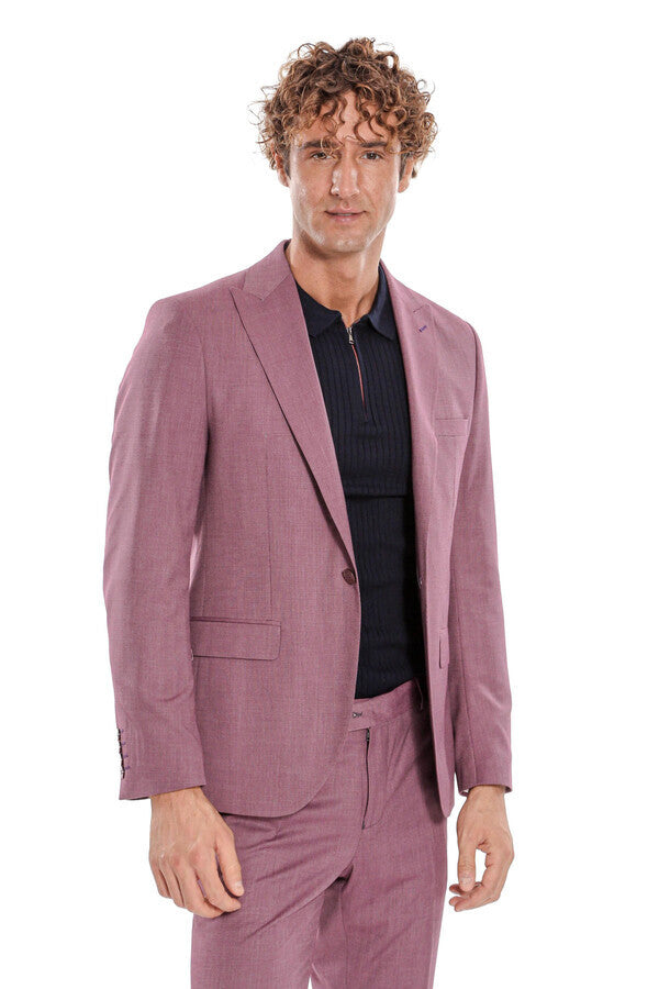 WSS 2 Piece Patterned Slim Fit Purple Men Suit  - Smethwick