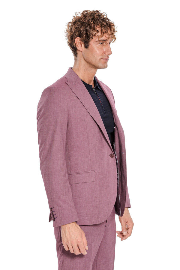 WSS 2 Piece Patterned Slim Fit Purple Men Suit  - Smethwick