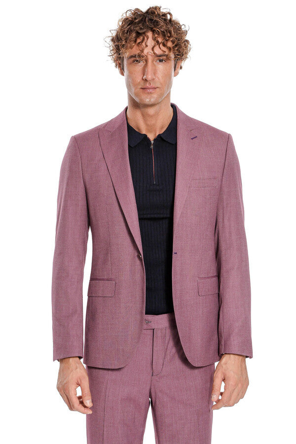WSS 2 Piece Patterned Slim Fit Purple Men Suit  - Smethwick