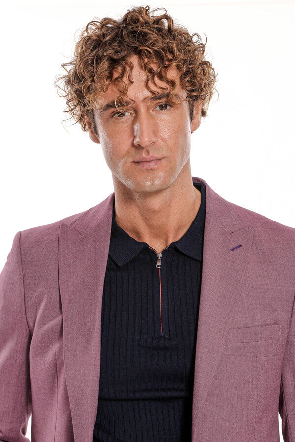 WSS 2 Piece Patterned Slim Fit Purple Men Suit  - Smethwick