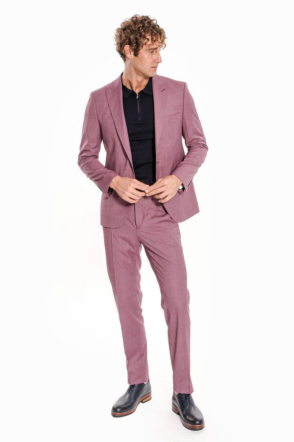 WSS 2 Piece Patterned Slim Fit Purple Men Suit  - Smethwick