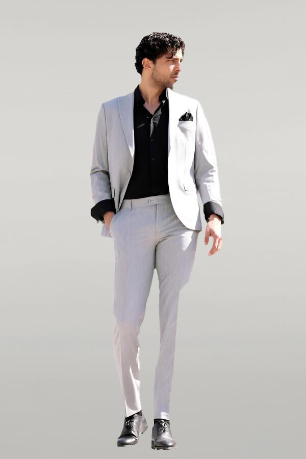 WSS 2 Piece Plain Slim Fit Grey Men Suit  - Blaine