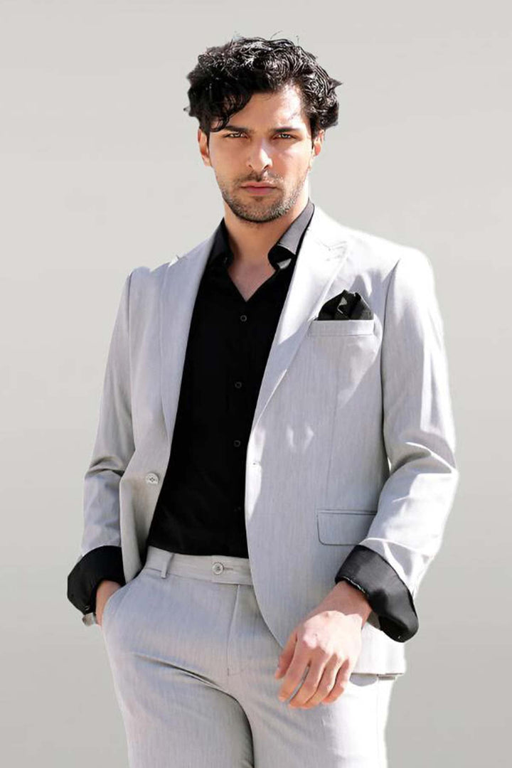 WSS 2 Piece Plain Slim Fit Grey Men Suit  - Blaine