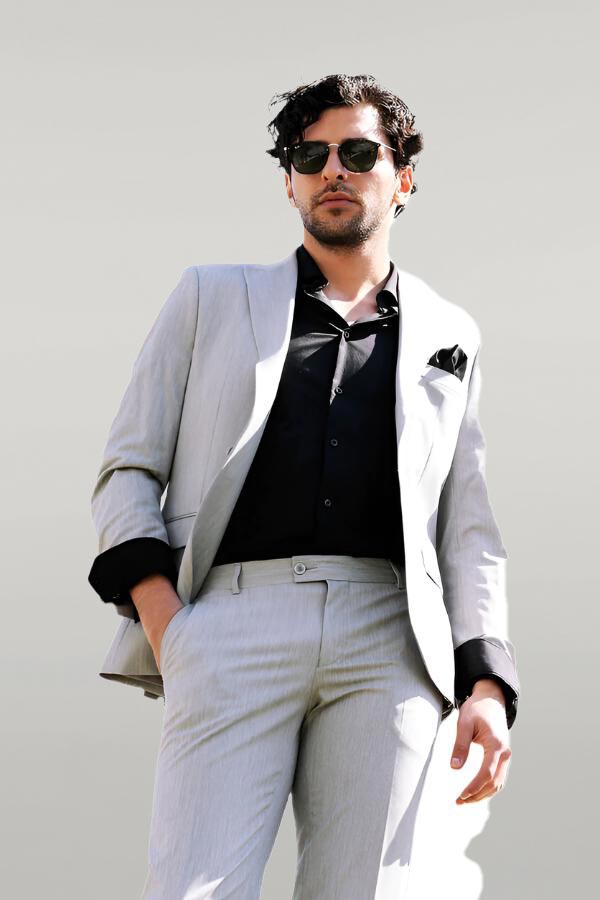 WSS 2 Piece Plain Slim Fit Grey Men Suit  - Blaine